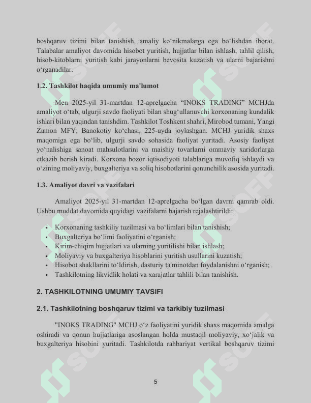 Ulgurji savdo. AMALIYOT HISOBOTI 5