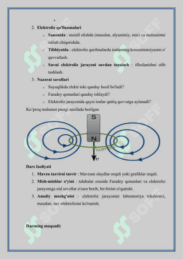 Suyuqlikda elektr toki. Faradey qonunlari. Elektroliz va uni qo'llash 4