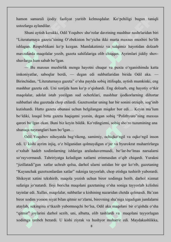 Kurs ishi Odil yoqubov tarixiy romanlari 8