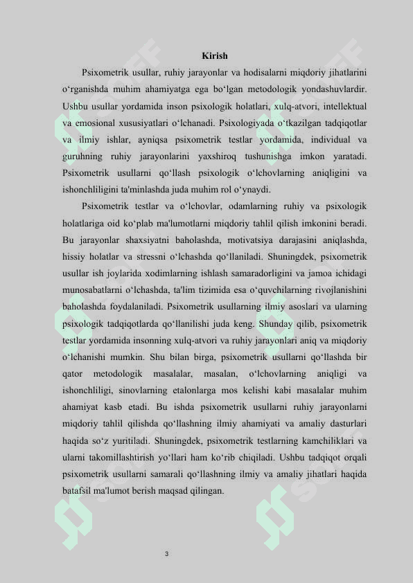 Psixometrik usullar — ruhiy jarayonlar va hodisalarni miqdoriy jihatlarini o‘rganish 3