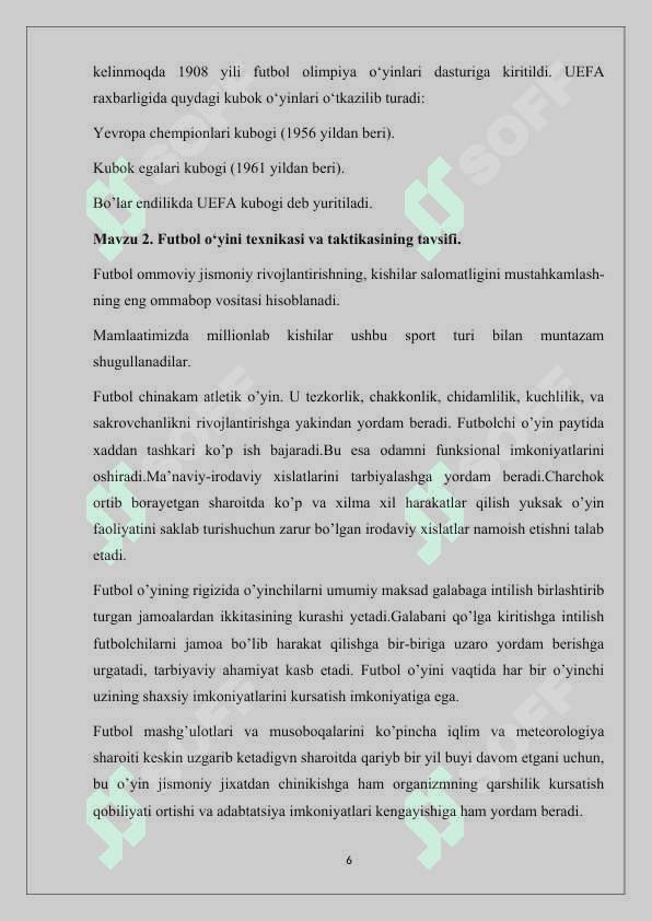 Kurs ishi Fudbol o‘yinida topni boshqarish texnilasini o‘rgatish 6