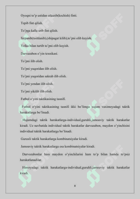 Kurs ishi Fudbol o‘yinida topni boshqarish texnilasini o‘rgatish 8