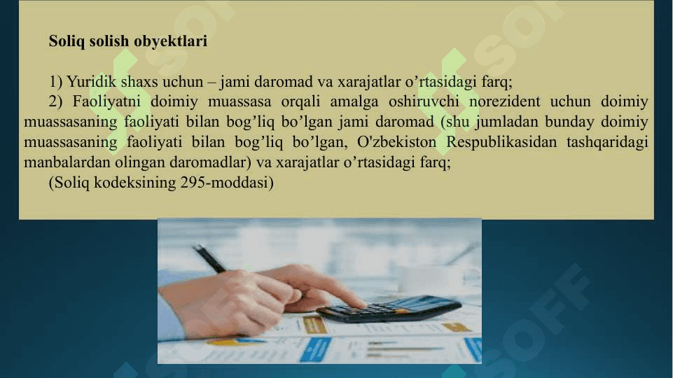 Taqdimot Yuridik shaxslardan olinadigan foyda solig‘i va uning korxonalar moliya-xo‘jalik faoliyatiga ta’siri 5