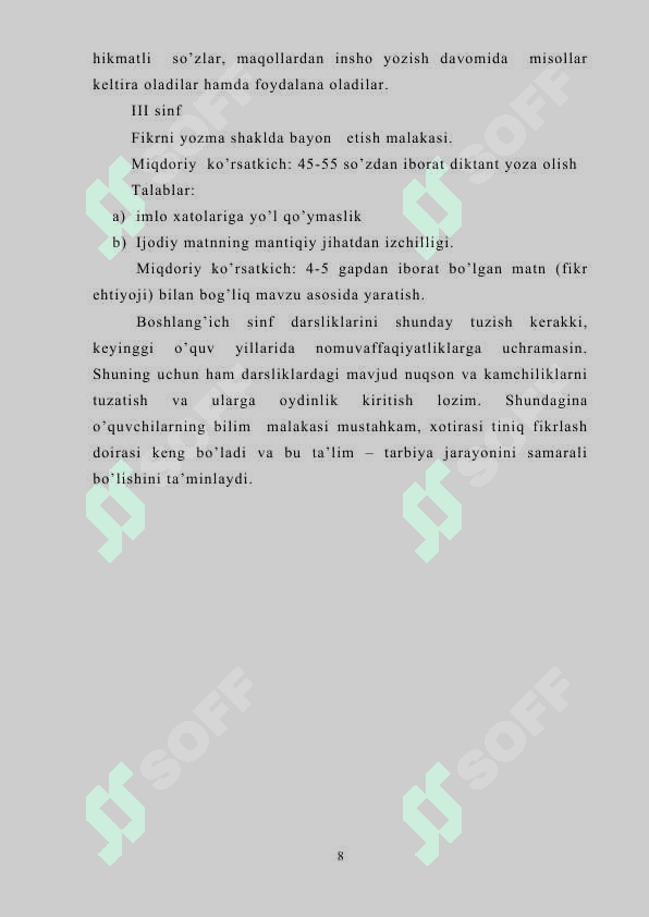 Kurs ishi Boshlang'ich sinflarda insho yozishga o'rgatish 8