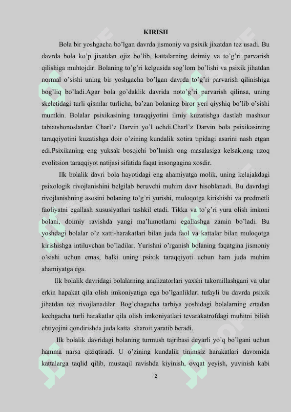 Kurs ishi Go’daklik davrining psixologik xususiyatlari 2