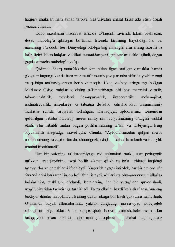 Kurs ishi Sharq oila va oilada farzand tarbiyasi 8