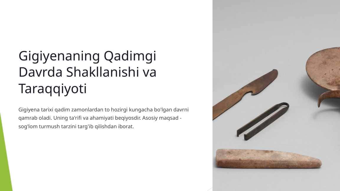 Gigiyenaning qadimgi davrda shakllanishi, XIX va XX asrlardagi taraqqiyoti.