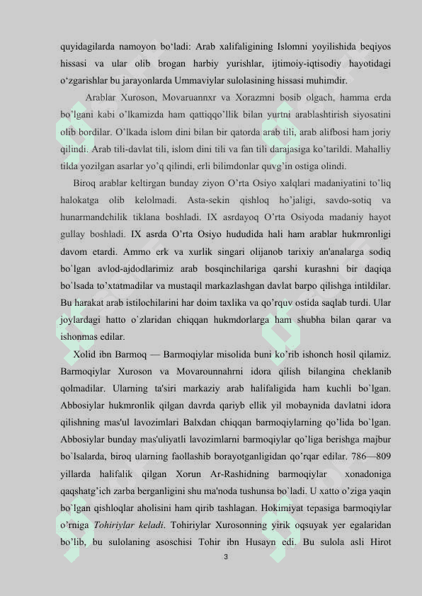 IX asrda arab xalifagidagi siyosiy vaziyat. Toxariylar davlatning tashkil topishi. 3