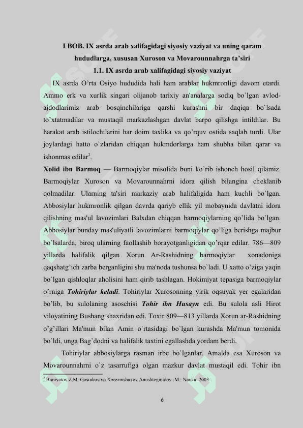 IX asrda arab xalifagidagi siyosiy vaziyat. Toxariylar davlatning tashkil topishi. 6