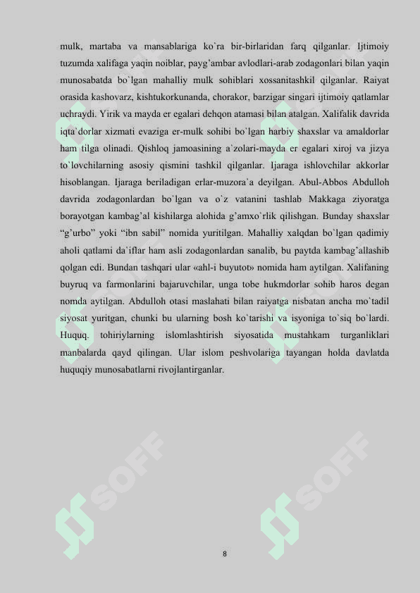 IX asrda arab xalifagidagi siyosiy vaziyat. Toxariylar davlatning tashkil topishi. 8