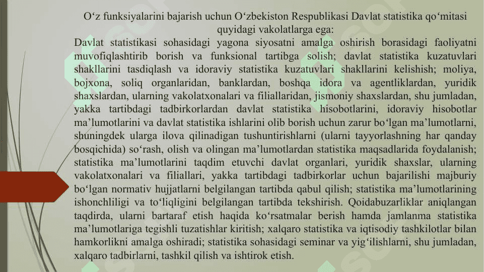 Taqdimot Davlat statistika agentligi vazifasi va funksiyasi 3