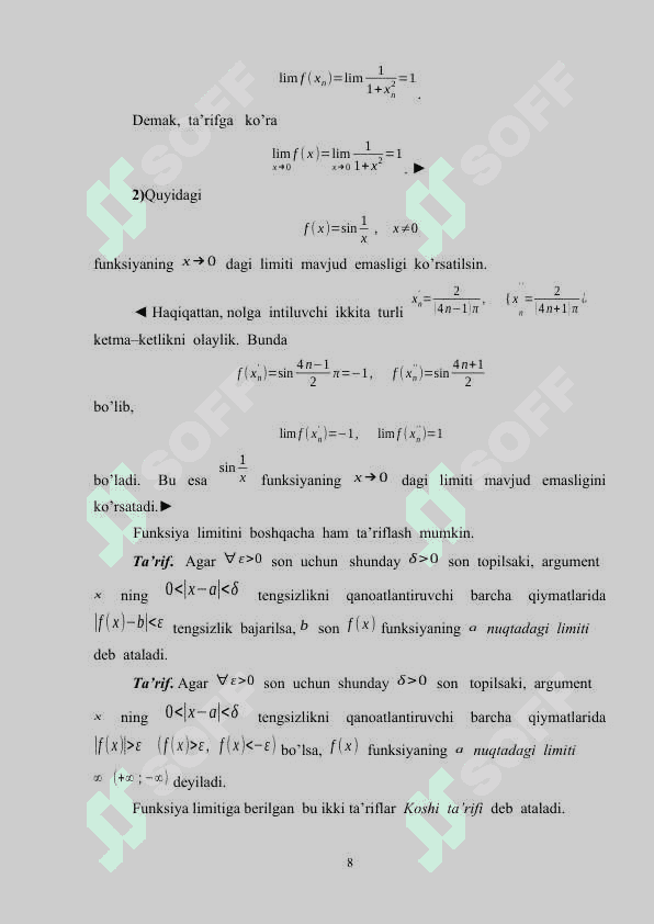 Funksiya limiti haqida 8