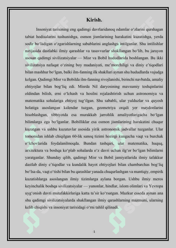 Qadimgi Misr va Bobilda dunyo haqidagi ilmiy tasavvurlarning paydo bo’lishi haqida. 2