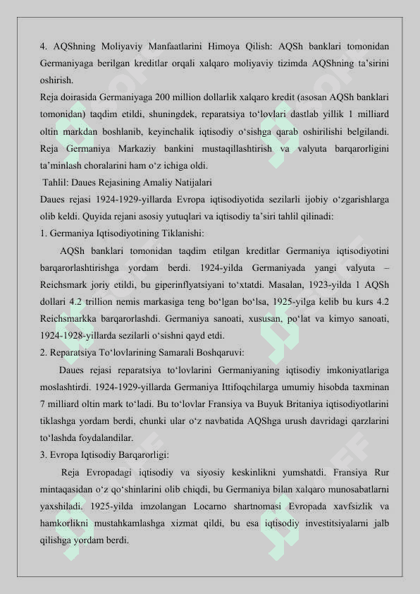 “Daues” va “Yung” iqtisodiy dasturlari 2