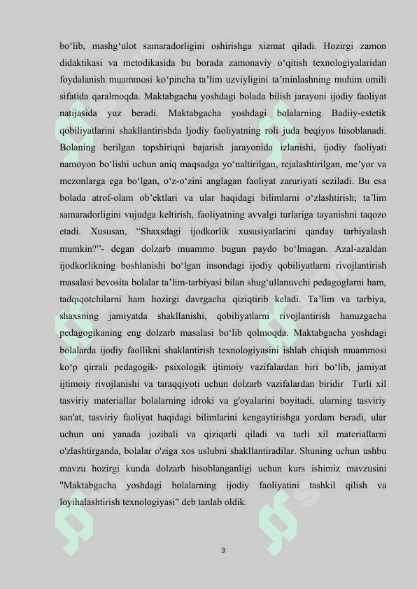 Maktabgacha ta'lim tashkilotida bolalarni tasviriy faoliyat mashg'ulot jihozlaridan foydalanishga o'rgatish. 3
