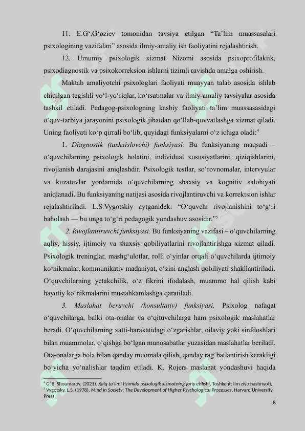 PEDAGOG-PSIXOLOGNING ASOSIY FAOLIYAT TURLARINI TASHKILLASHTIRISH 8