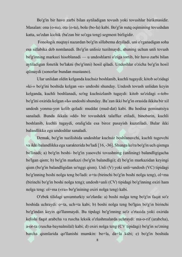 BO`G`IN VA UNING TURLARI 8