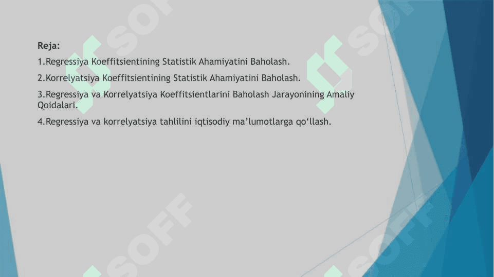 Regressyaning koeffitsientining va korelyatsiya koefitsientining statistik ahamiyatini baholash 2