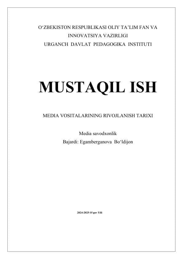 MEDIA VOSITALARINING RIVOJLANISH TARIXI 1
