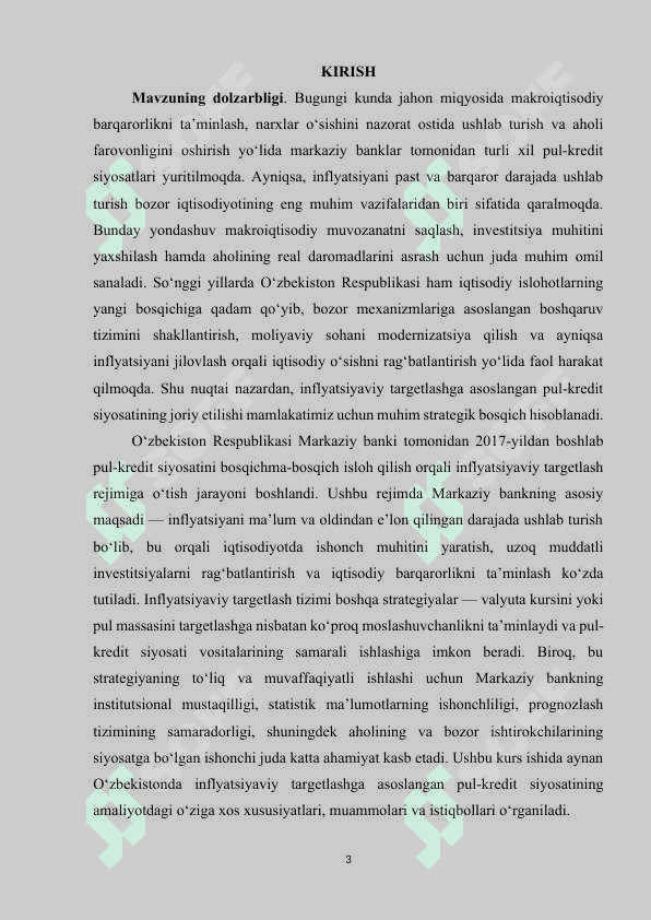 O’zbekistonda inflyatsiyaviy targetlashga asoslangan pul-kredit siyosatini amalga oshirishning o’ziga xos jihatlari 3