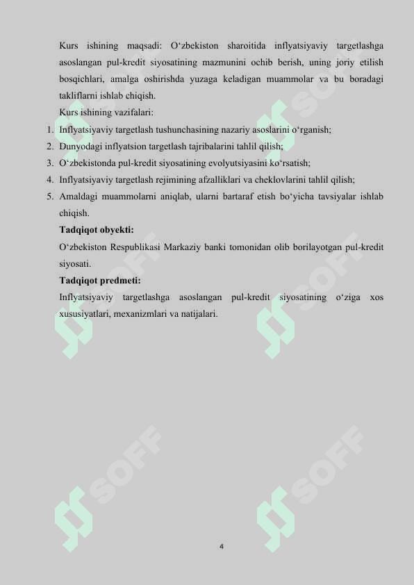 O’zbekistonda inflyatsiyaviy targetlashga asoslangan pul-kredit siyosatini amalga oshirishning o’ziga xos jihatlari 4