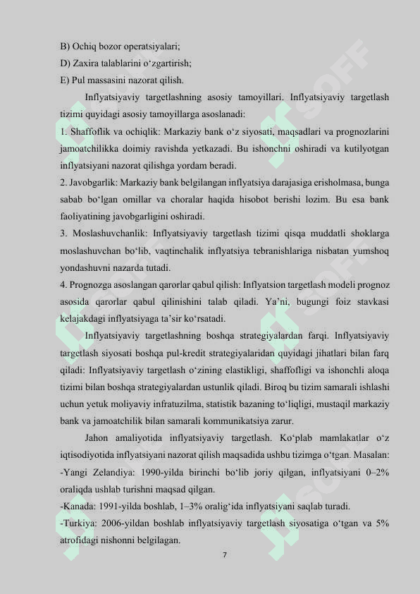 O’zbekistonda inflyatsiyaviy targetlashga asoslangan pul-kredit siyosatini amalga oshirishning o’ziga xos jihatlari 7