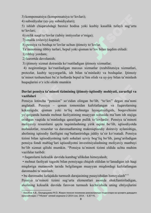 O’zbekistonda pensiya ta`minoti tizimi muammolari va ularni hal etish yo`llari 8