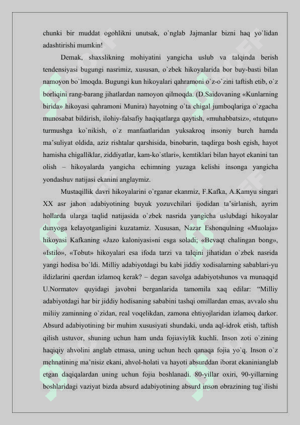 HOZIRGI O`ZBEK NАSRINING JАNR VА USLUB XUSUSIYATLАRI. HIKOYACHILIK 7
