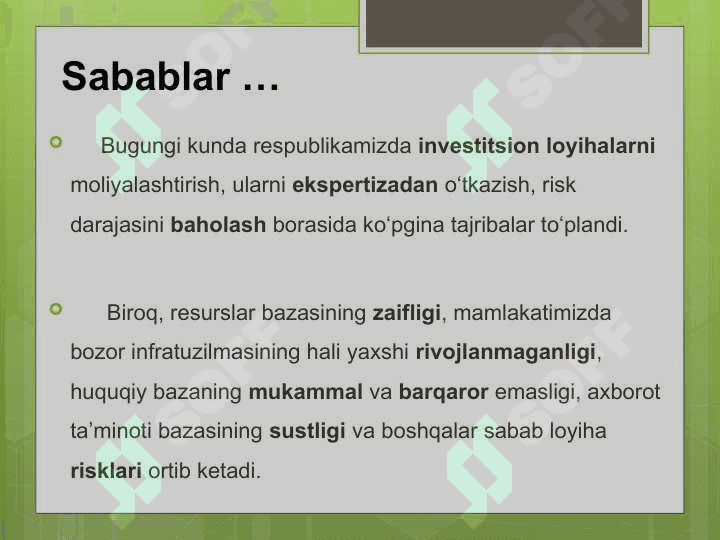 Biznesda investitsion baholashning amaliy jihatlari 7