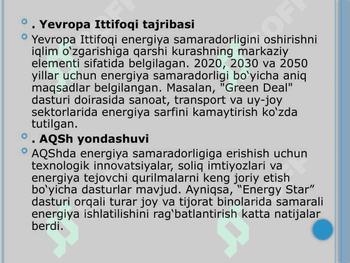 Mustaqil ish mavzusiEnergiyani tejash va energiya samaradorligini oshirish jahonning turli mamlakatlarining asosiy energiya strategiyasi sifatida. 3