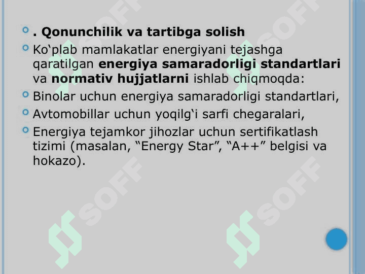 Mustaqil ish mavzusiEnergiyani tejash va energiya samaradorligini oshirish jahonning turli mamlakatlarining asosiy energiya strategiyasi sifatida. 7