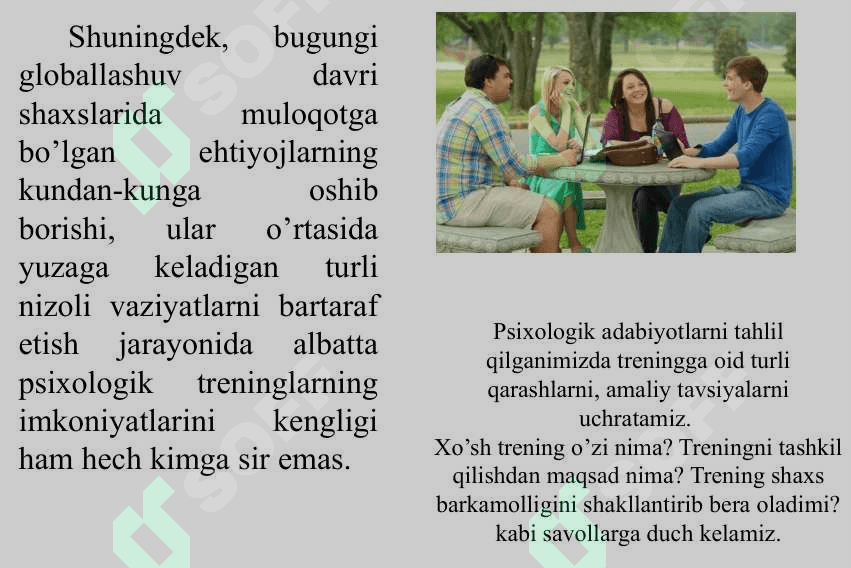 PSIXOLOGIK TRENING HAQIDA TUSHUNCHA. PSIXOLOGIK TRENINGNI MAQSADI VA VAZIFALARI 5