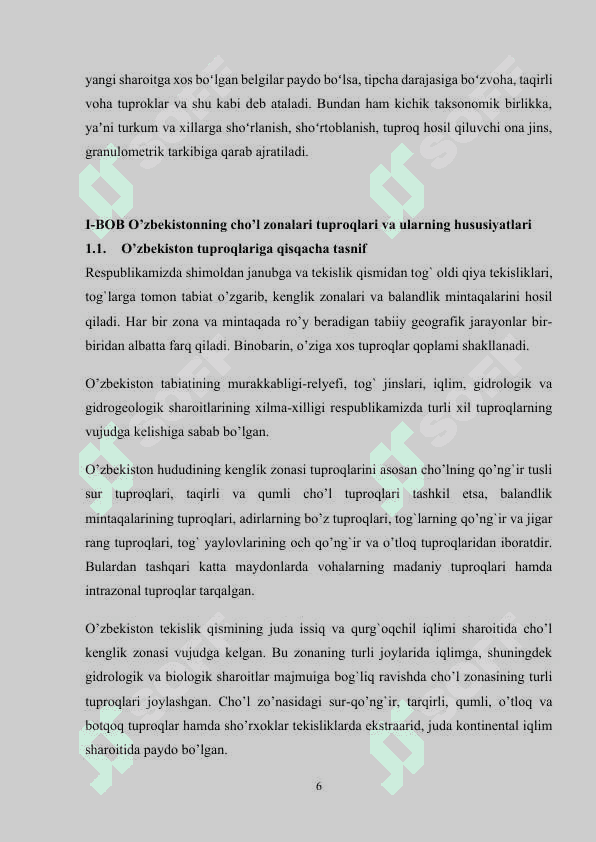 O’zbekistonning cho’l zonalari tuproqlari va ularning hususiyatlari  kurs ishi 6