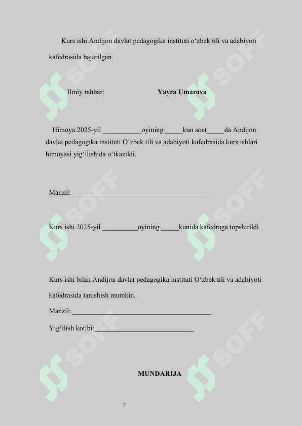 Dunyoni ishlari’ mavzusi yuzasidan didaktik materiallar tayyorlash   kurs ishi 2