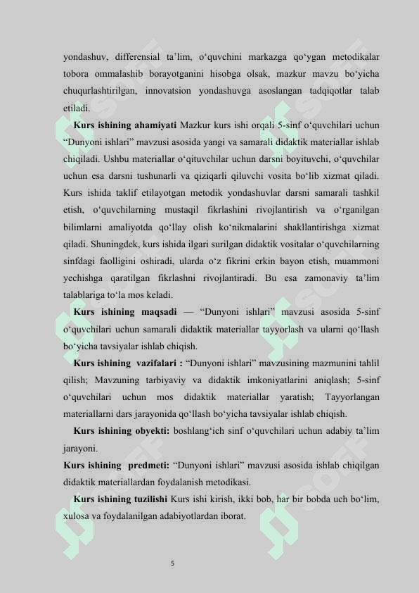 Dunyoni ishlari’ mavzusi yuzasidan didaktik materiallar tayyorlash   kurs ishi 5