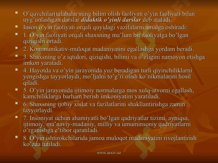 Didaktik o`yinli texnologiyalar 2