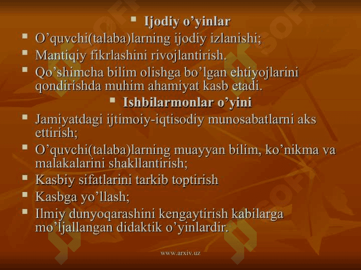 Didaktik o`yinli texnologiyalar 6