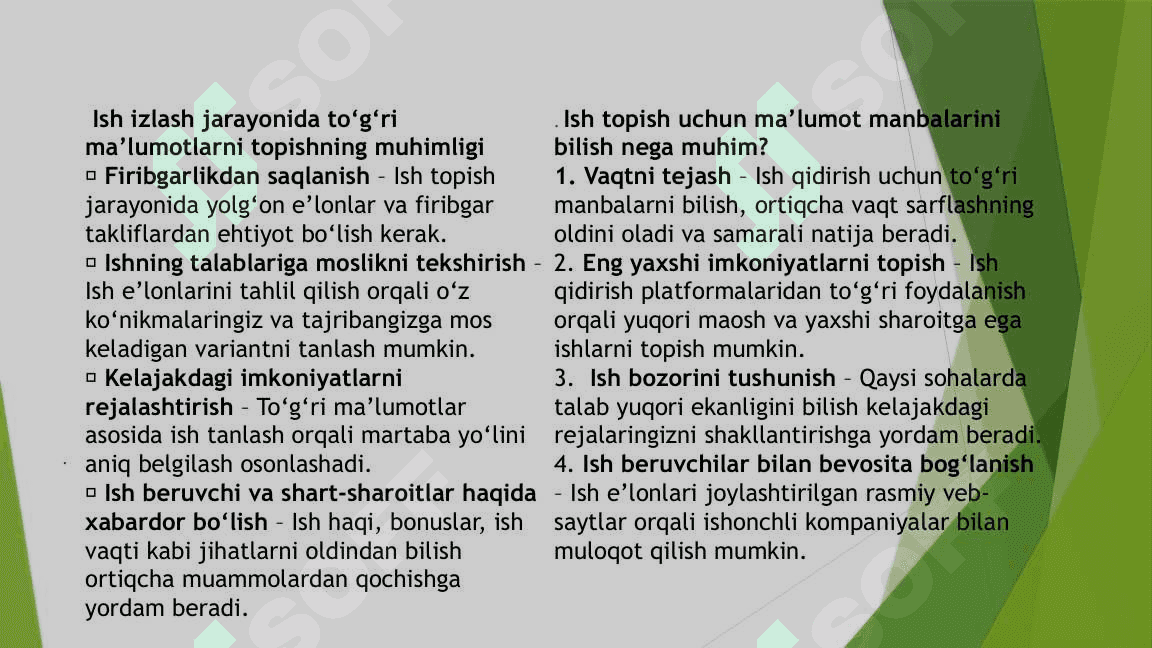 Ish o‘rinlari haqidagi ma’lumotlar bilan tanishish manbalari 2