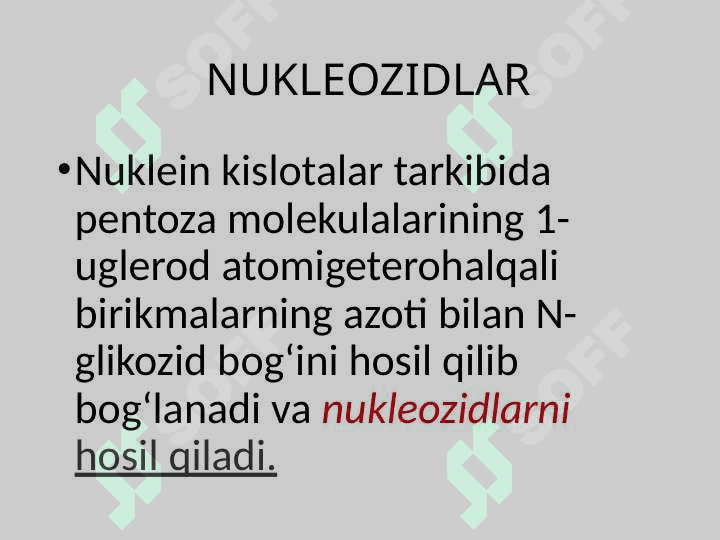 Nukleozidlar. Nukleotidlar. Nukleozidlarning mono- va polifosfatlari. Nukleotid tabiatli kofermentlar. 2
