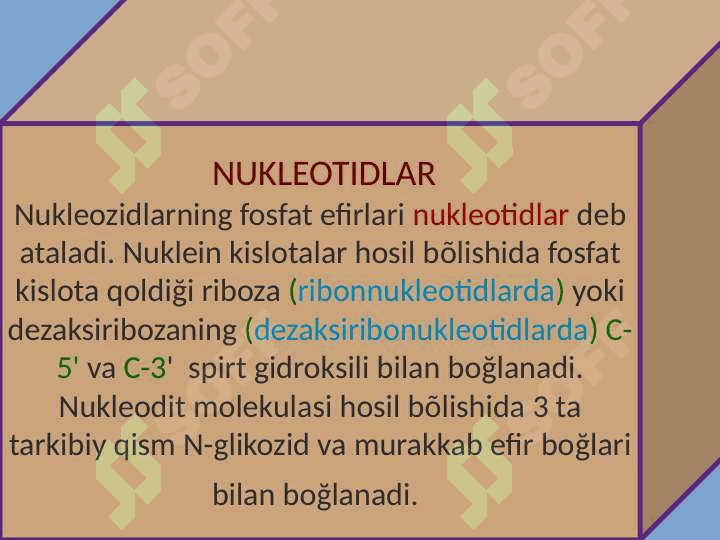 Nukleozidlar. Nukleotidlar. Nukleozidlarning mono- va polifosfatlari. Nukleotid tabiatli kofermentlar. 7