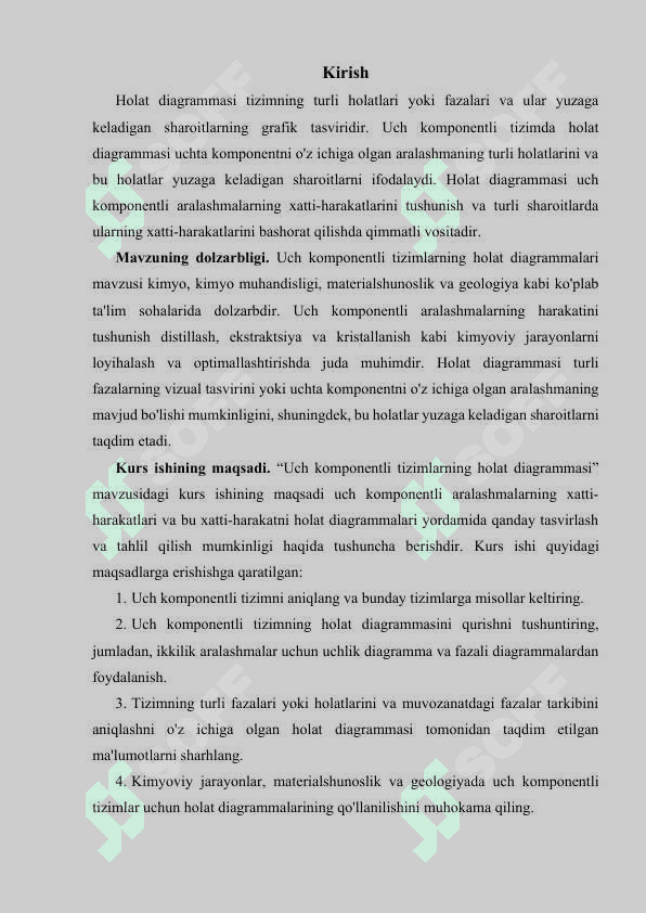 Uch komponentli tizimlar uchun holat diagrammasi kurs ishi 2