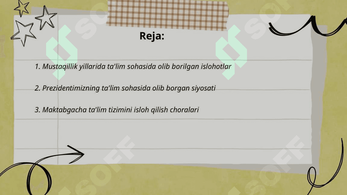 Mavzu: O'ZBEKISTON RESPUBLIKASIDA TA'LIMSOHASIDA AMALGA OSHIRILGAN ISLOHOTLAR. 2