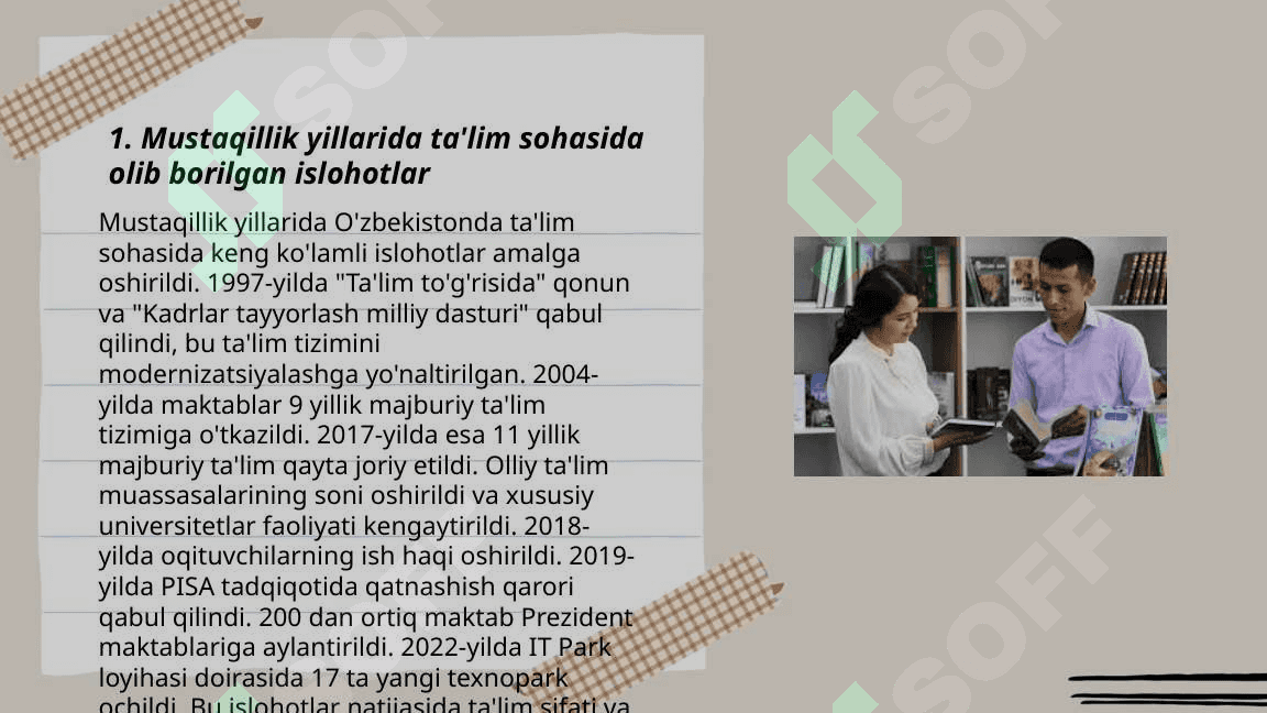 Mavzu: O'ZBEKISTON RESPUBLIKASIDA TA'LIMSOHASIDA AMALGA OSHIRILGAN ISLOHOTLAR. 3