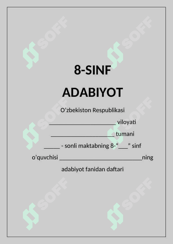 8-sinflar uchun daftar betliklari 8