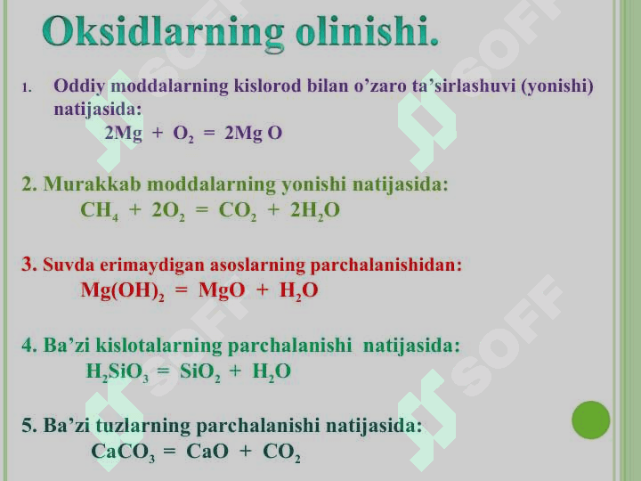 Oksidlarning olinishi 4