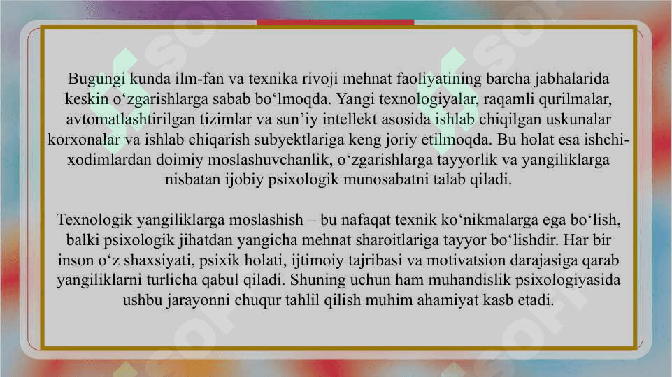 Texnologik yangiliklarga ko‘nikish psixologiyasi slayd 3