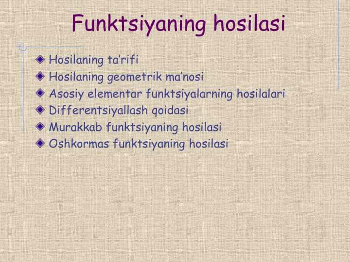 Funksiyaning hosilasi