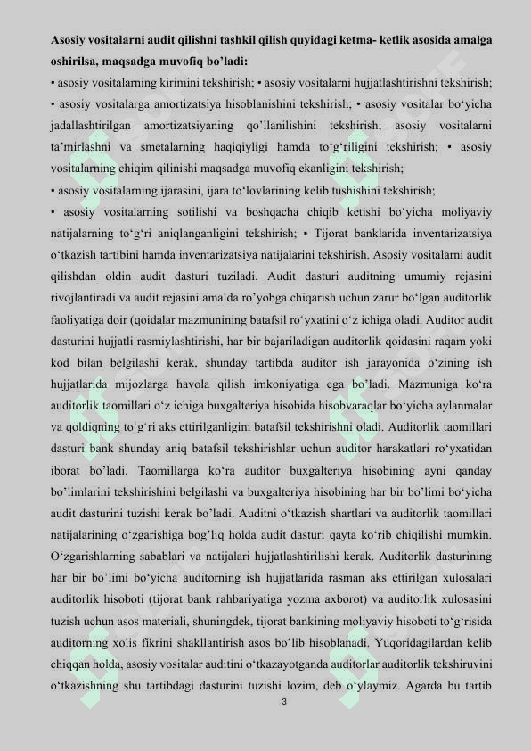 TIJORAT BANKLARIDA ASOSIY VOSITALAR VA KAM BAHOLI, TEZ ESKIRUVCHI BUYUMLARNING AUDITI 3