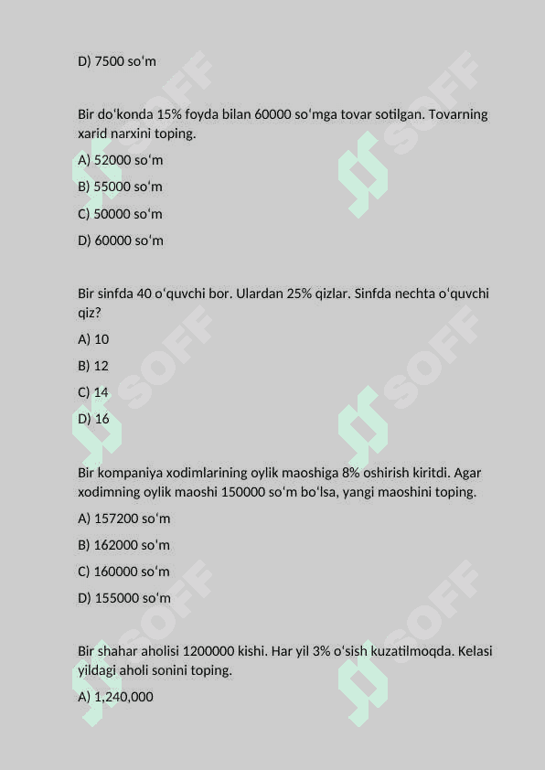 Matematika Majburiy Test 2025 4