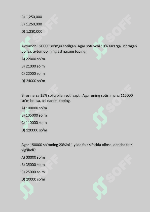 Matematika Majburiy Test 2025 5
